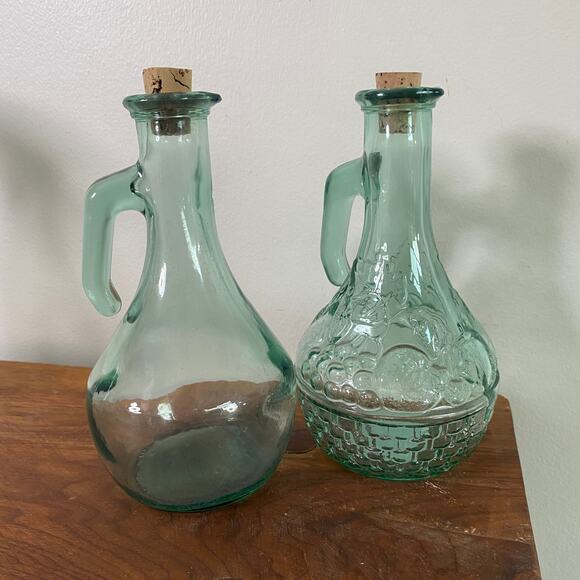 Vintage Blue Glass Oil & Vinegar Decanter Set - Picture 1 of 9